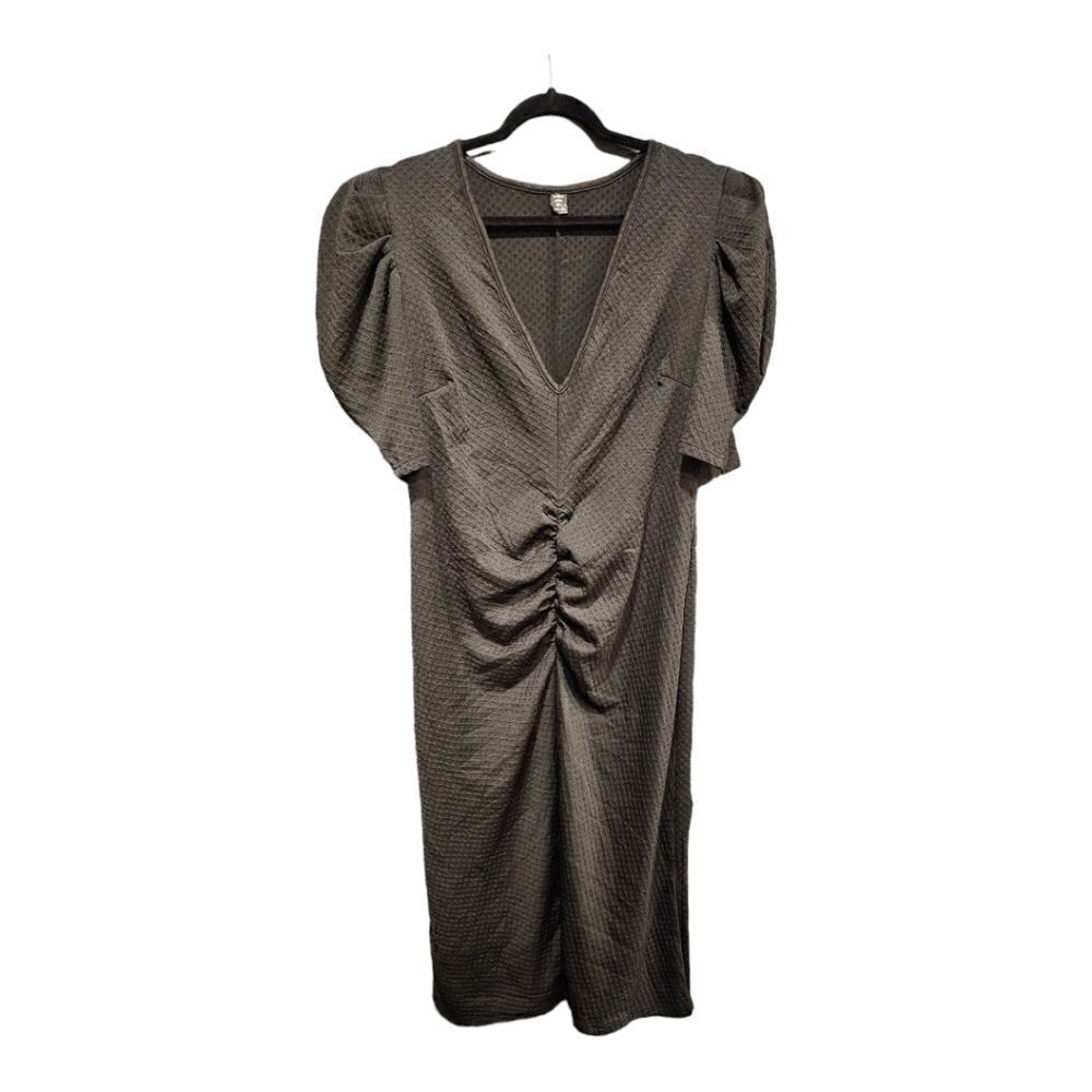 SHEIN CURVE Black V-Neck Ruched Dress - Size 2X